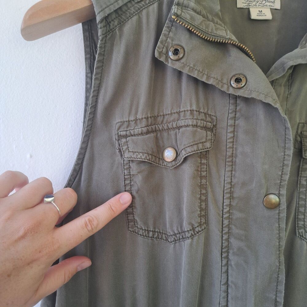 Lucky Brand Medium Olive Green Utility Military Vest Womens Zip Up Jacket Top - Picture 10 of 11